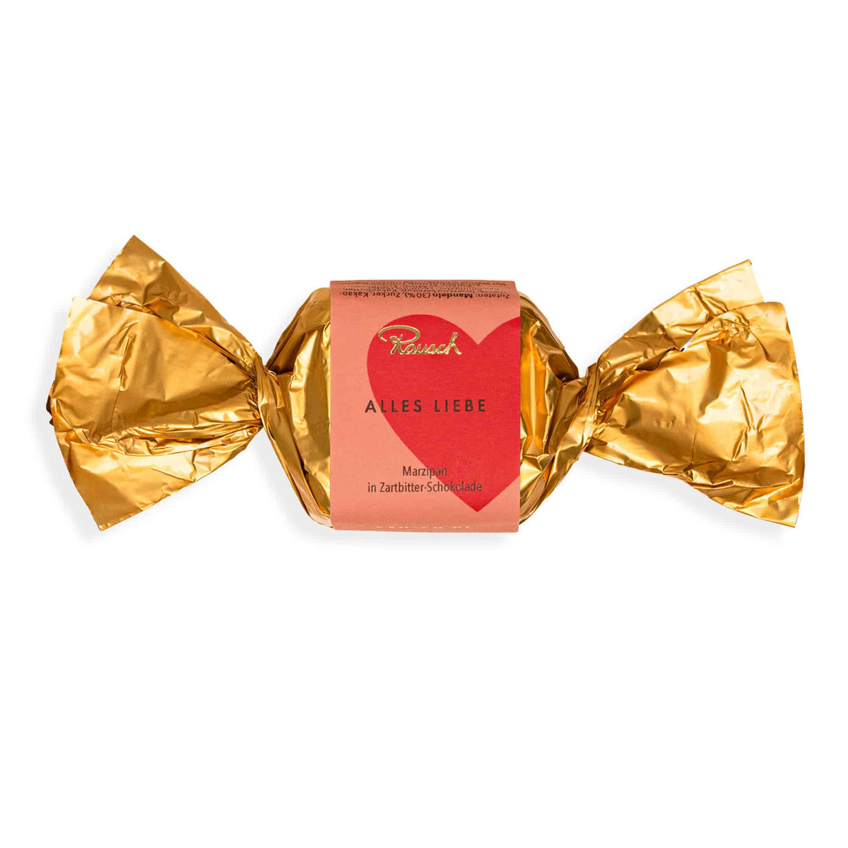 Vergoldete Schokoladenverpackung mit "Alles Liebe" Marzipan von Rausch, Berlin.