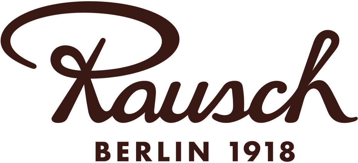 Rausch Logo auf braunem Hintergrund, Schokoladenhersteller aus Berlin, 1918 gegründet