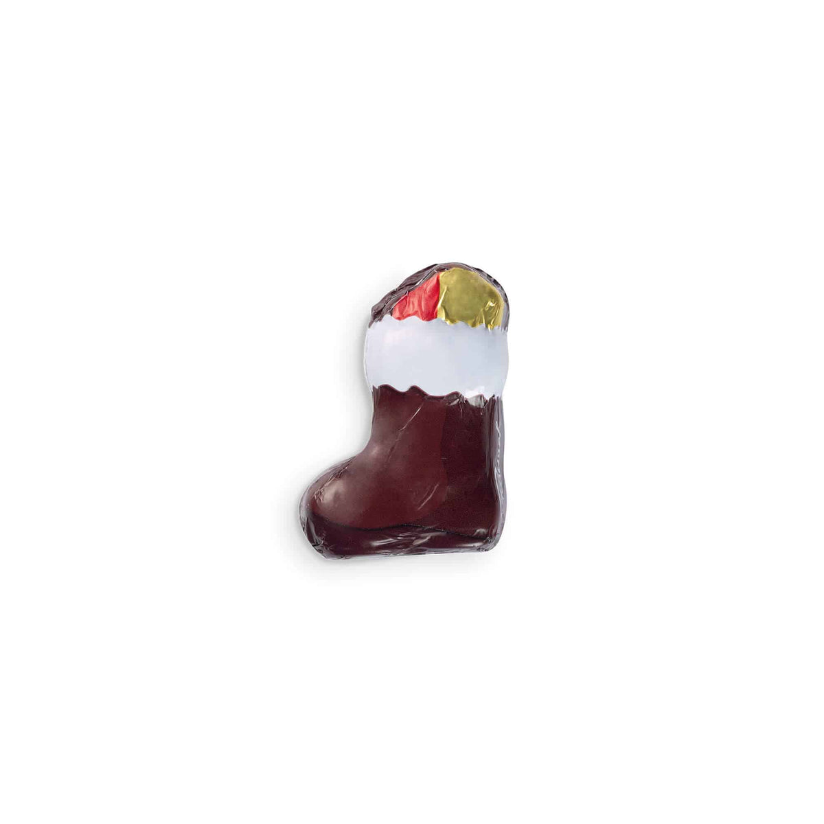 Schokoladenstiefel in buntem Papier, ideal als Nikolausgeschenk.