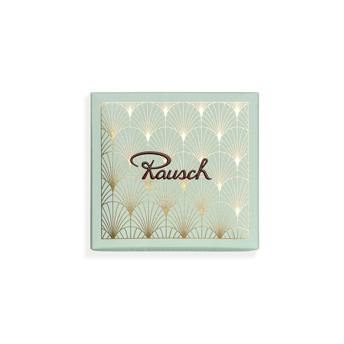 Elegante Schokoladenverpackung von Rausch in Pastelltönen mit goldenen Verzierungen und dem Rausch-Logo.
