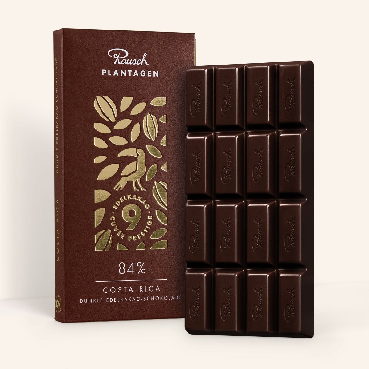 Rausch Costa Rica 84% dunkle Edel-Schokoladentafel mit Verpackung.
