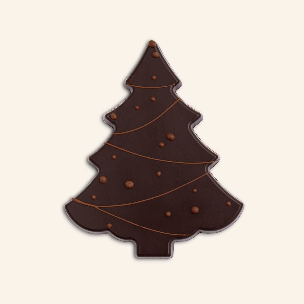Schokoladenweihnachtsbaum aus dunkler Schokolade mit Verzierungen, von Rausch Berlin.