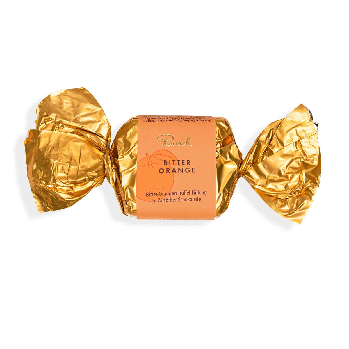 Bitter-Orange Trüffel in goldener Folie, Rausch-Schokolade, 25g.