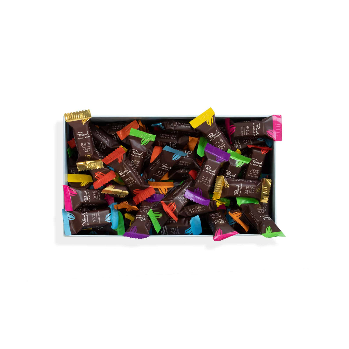 Bunte Mischung von Rausch Schokoladen-Minis in einer Schachtel.