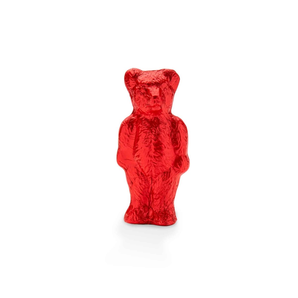 Schokoladenbär in roter Folie eingewickelt, stehend, von Rausch Berlin.
