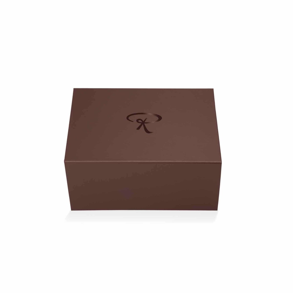 Elegante braune Geschenkschachtel mit Rausch-Logo, minimalistisches Design.