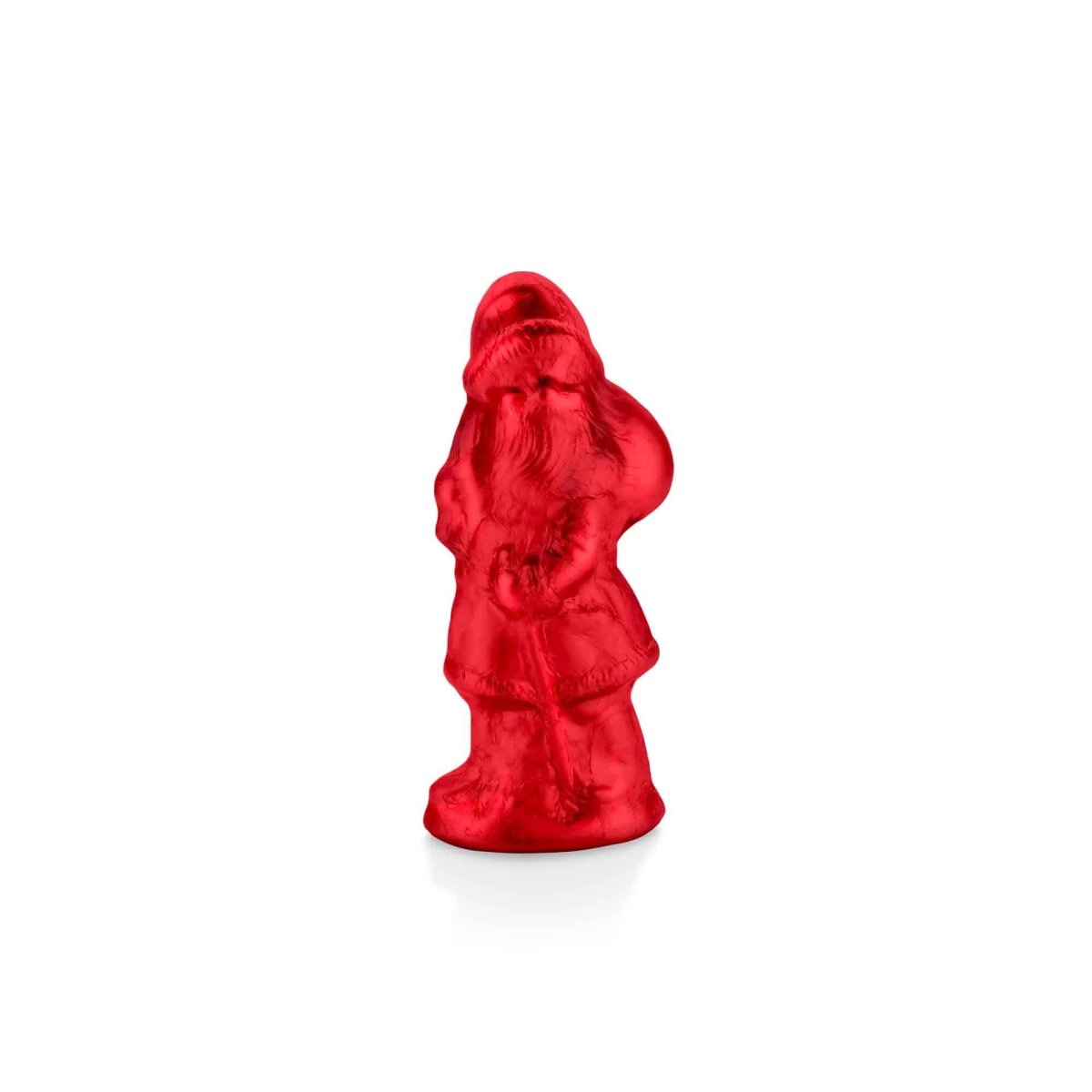 Weihnachtsmann-Figur aus Schokolade, in rotem Metallic-Papier verpackt, von Rausch Schokoladenhaus.
