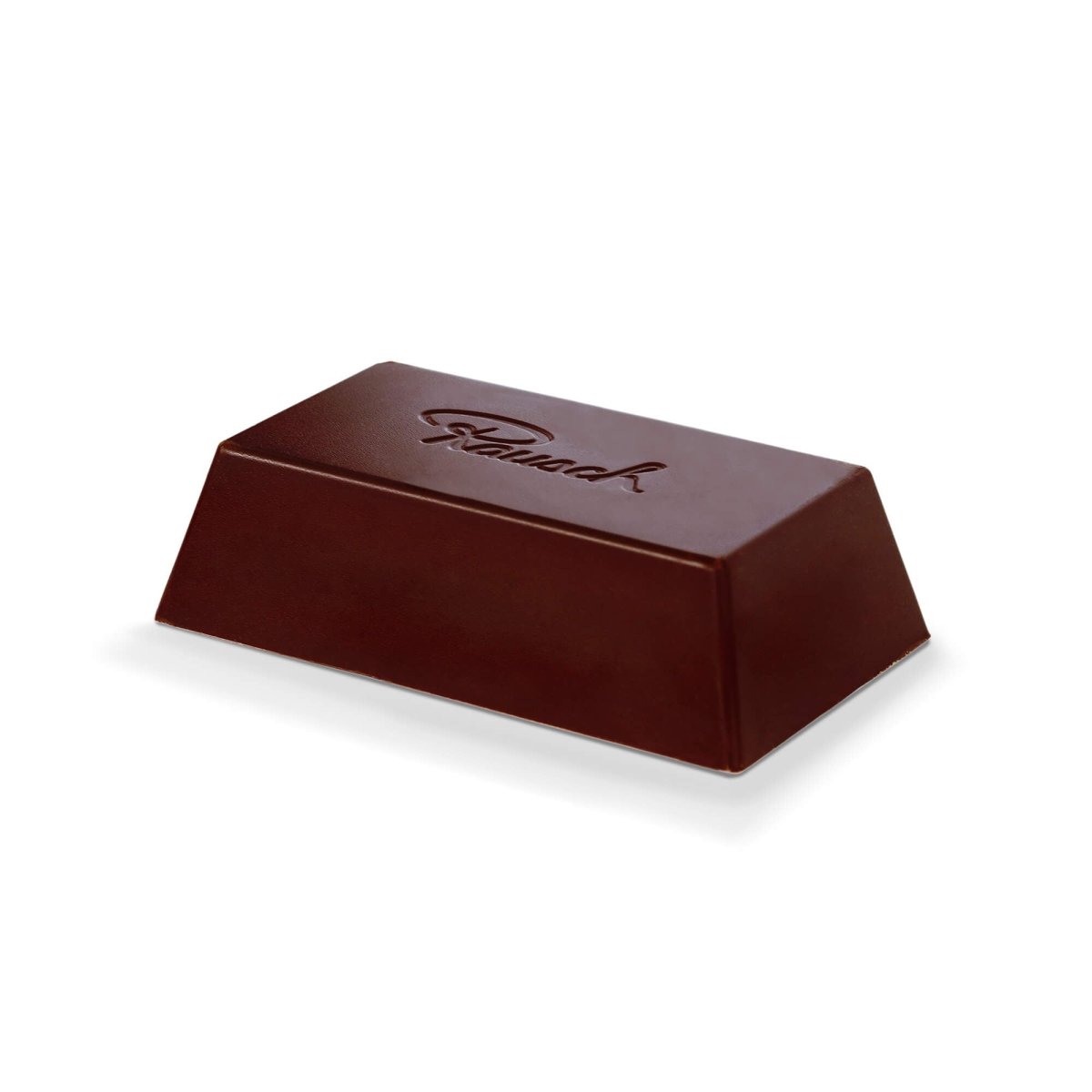 Dunkler Schokoladenblock von Rausch Schokoladenblock mit eingeprägtem Logo.