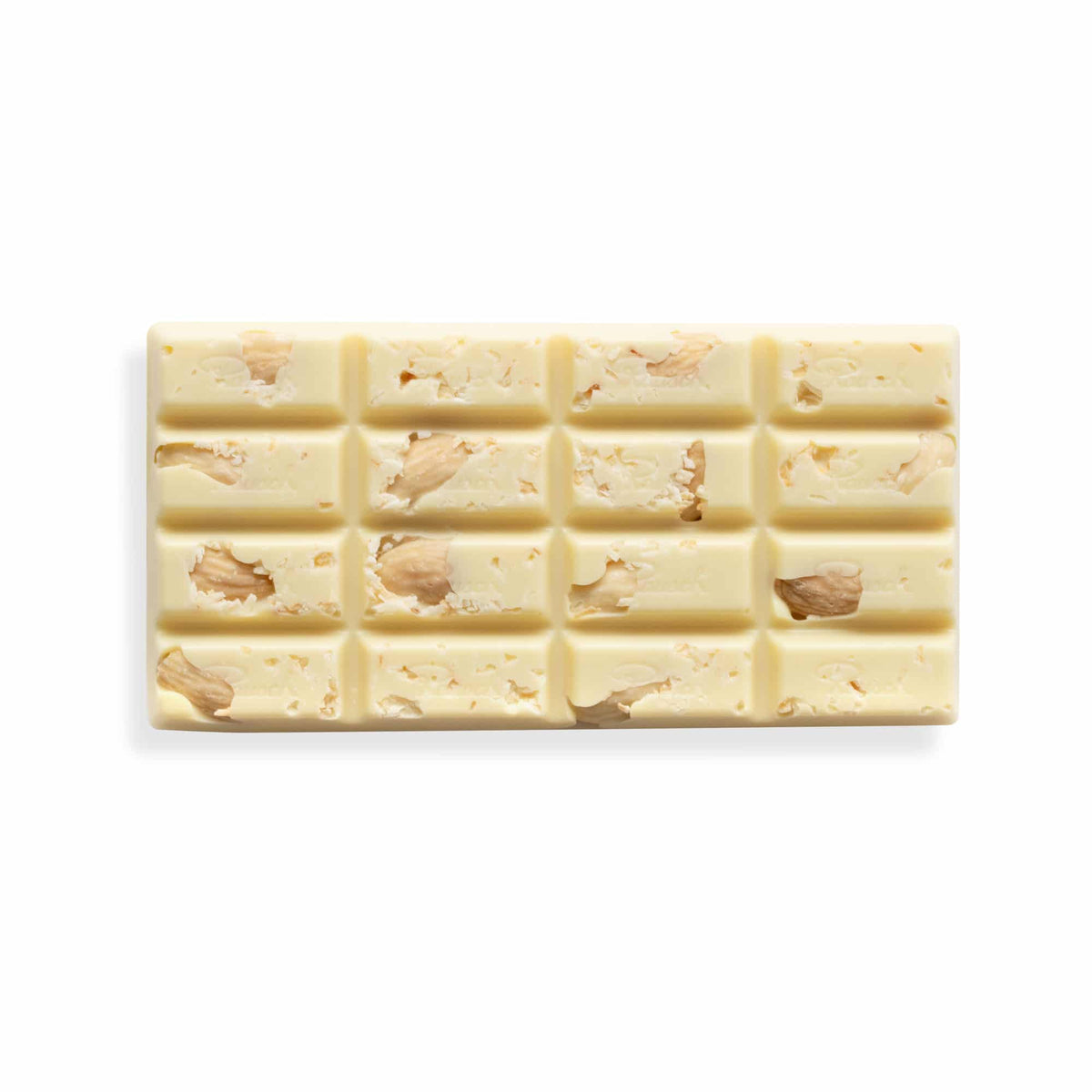 Weiße Schokoladentafel mit Mandeln und Kokos.