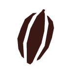 Stilisiertes, braunes Kakaobohnen-Icon auf weißem Hintergrund.