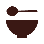 Braunes Symbol einer Schale mit Löffel, symbolisiert Familientradition.