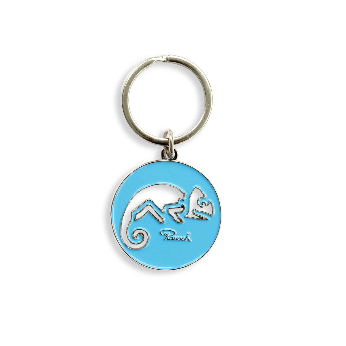 Runder Schlüsselanhänger in blau und elegantem Chameleon-Design von Rausch.